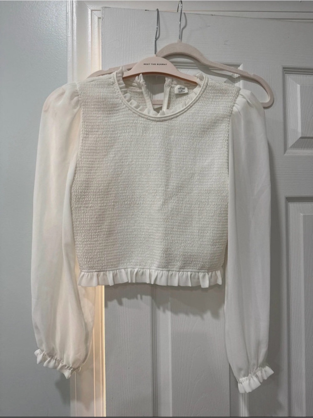 Wilfred Cream Textured Puff-Sleeve Crop Top